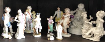 null Ten porcelain figurines, mainly from German factories, including a perfume bottle...