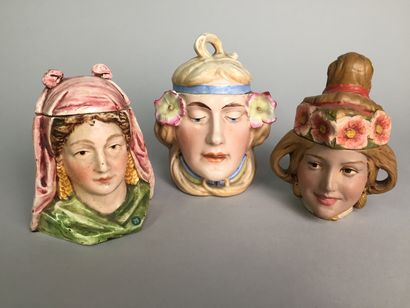 null Lot of 9 tobacco pots including : 

- Head of a bearded Breton fisherman with...