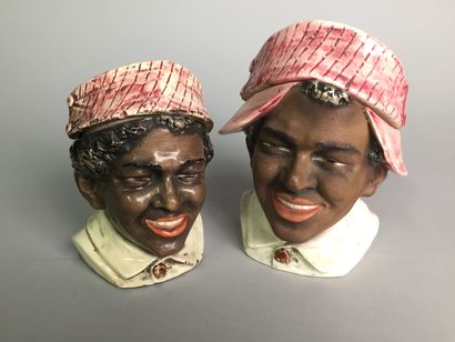 null New Orleans boy's head, smiling, with its double visor headgear. 

Matte and...