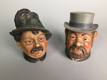 null Bearded and moustached man's head of Germanic origin with top hat.

Polychrome...