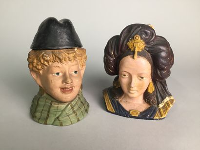 null Scottish girl's head, smiling, with traditional costume. 

Terracotta

Circa...