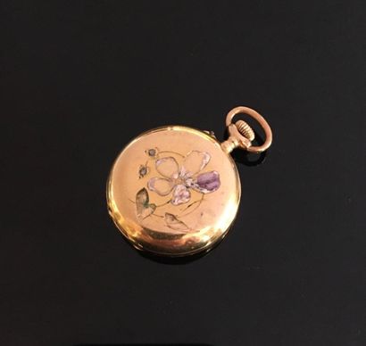 null Ladies' 18K yellow gold 750‰ collar watch, round in shape, white enamel dial,...