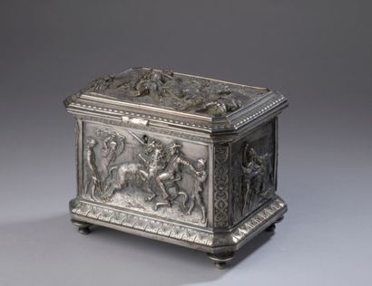 Silver plated metal case with bas-relief...