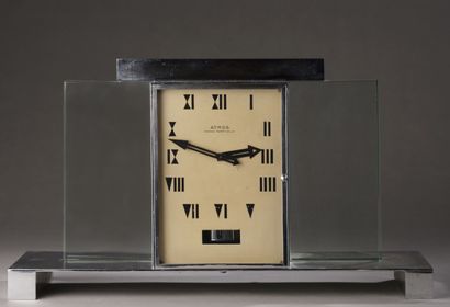 null Jean-Léon REUTTER - Atmos clock, in chromed metal and glass slabs, rectangular...