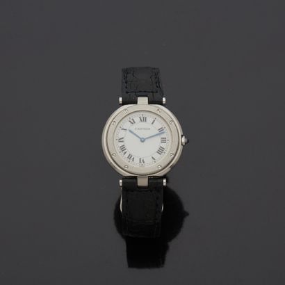 null CARTIER - Men's wristwatch in steel, Santos model. Signed round dial, white...
