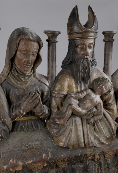null 
NORTH GERMANY circa 1500 


The Circumcision of Christ 


Polychromed oak bas-relief


H....
