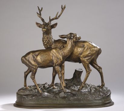 null Alfred DUBUCAND (1828-1894)


Cerf et biche 


Bronze à patine mordorée. 


Signé...