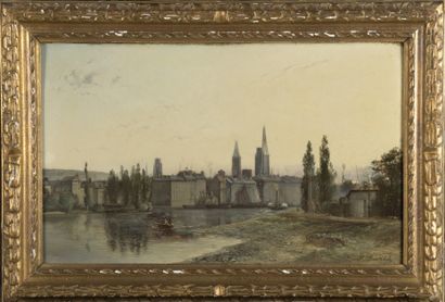 null Louis BENTABOLE (1820-1880)


Fortified city on the river bank 


Oil on panel....