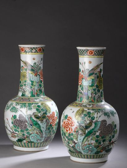 Pair of porcelain vases of baluster form...