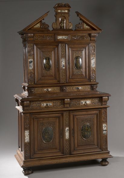 TWO BODY KITCHEN in moulded and carved walnut,...