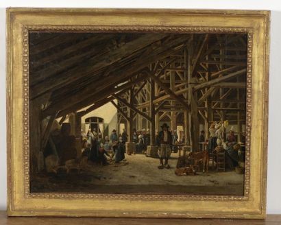 null 
Andrej LAVEZZARI (1813/17-1881)
Les Halles Bretonnes, 1878
Oil on canvas.
Signed...