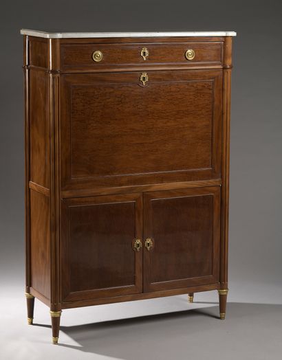 null Mahogany and mahogany veneer SECRETARY. It opens with a drawer, a flap revealing...