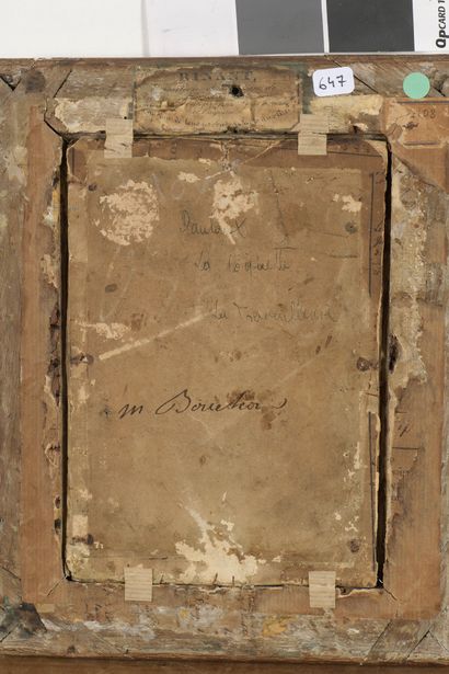 null 
Henri Pierre DANLOUX (1753-1809)
La Coquette
Huile sur carton.
Inscription...
