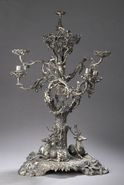 null CANDELABRE in silvered bronze, representing a tree in the natural posing on...