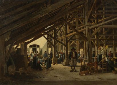 null 
Andrej LAVEZZARI (1813/17-1881)
Les Halles Bretonnes, 1878
Huile sur toile.
Signée...