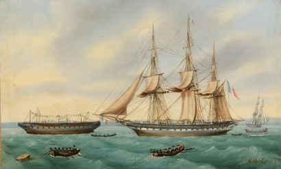 null GILBERT (XIXème)


Trois-mâts et canots, 1857


Huile sur toile. 


Signée et...
