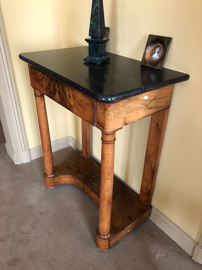 null Fruitwood and walnut veneer console table opening with a drawer in the belt....