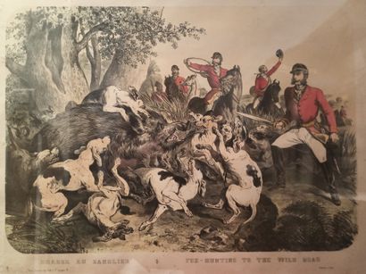  Victor ADAM (1801-1866) 
The tiger hunt, the bear hunt, the buffalo hunt and the...