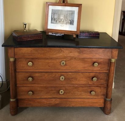 null Fruitwood chest of drawers opening with four drawers, uprights with column....