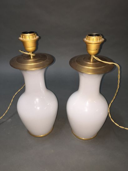 null Paire de vases en opaline blanche. Montés en lampe.


H. tot. 39 cm