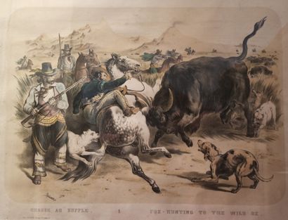  Victor ADAM (1801-1866) 
The tiger hunt, the bear hunt, the buffalo hunt and the...