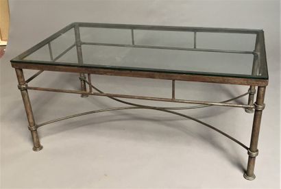 Wrought iron coffee table. 
Glass top. 
45...