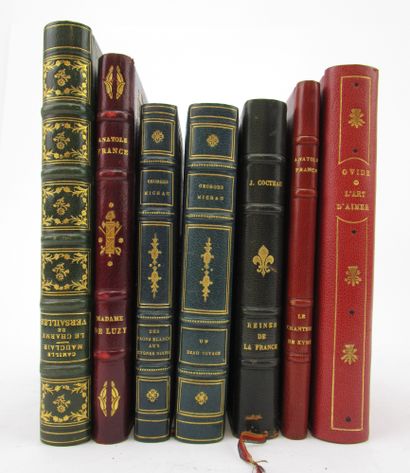 null Set of 7 volumes of literature, bound in morocco, most of them illustrated....