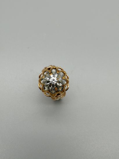 Dome ring, openwork in 18K two-tone gold...