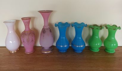 Opaline glass lot including: two pairs of...