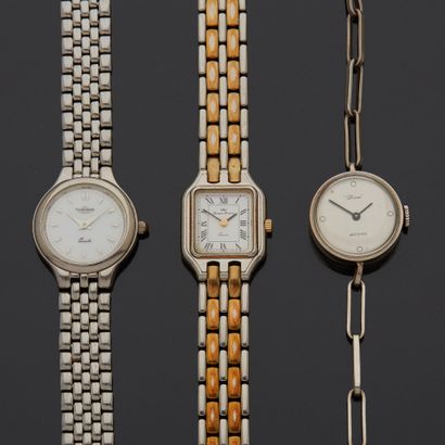 null Lot including:


- YONGER BRESSON - Ladies' steel and partially gilt wristwatch,...