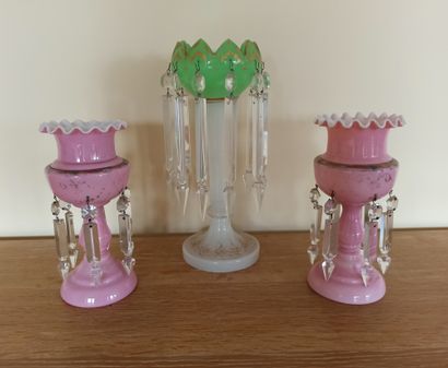 A pair of pink opal glass pineapple holders...