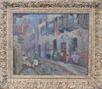  Frank A. BROWN (1876-1962) 
Arcelin Street in Biskra 
Oil on canvas. 
Signed lower...