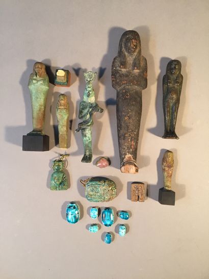 Lot composed of an Egyptian style polychrome...