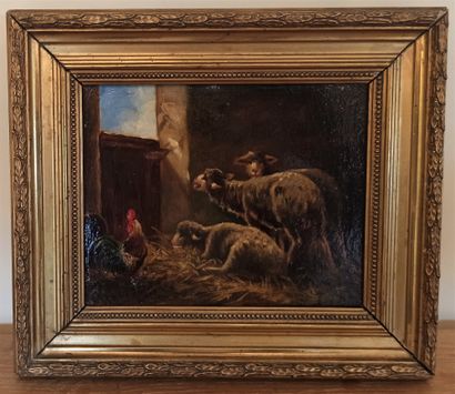 null Lot including :


- CSOT (born 1961). The chickens. Oil on panel. Signed lower...