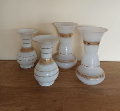 Two pairs of white opaline glass vases with...