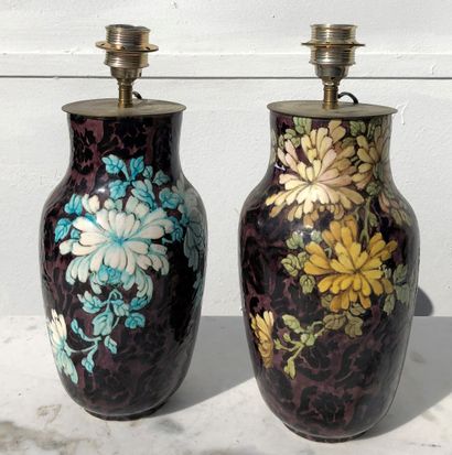 null Edmond LACHENAL (1855-1948)

Pair of ceramic vases mounted as lamps with enamelled...