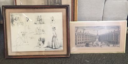 Lot including two engravings representing...