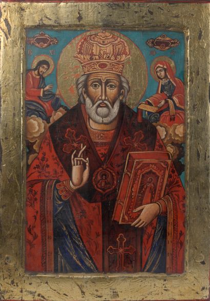 null Saint Nicolas de Myre

ICONE en bois peint et doré.

XIXe siècle

40,5 x 29...