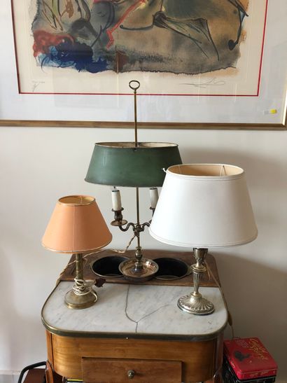 null Set of two lamp stands, one silver-plated, the other gold-plated and a silver-plated...