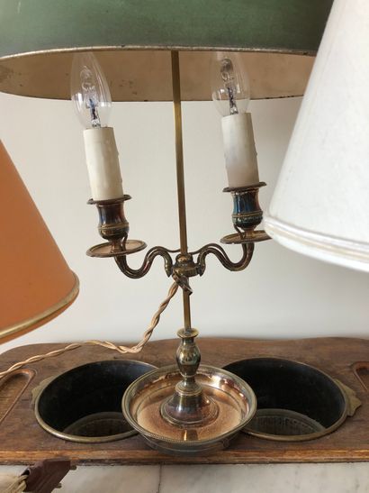 null Set of two lamp stands, one silver-plated, the other gold-plated and a silver-plated...