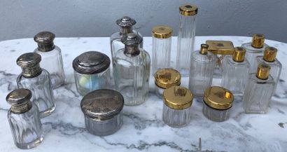 null Parts of glass toilet services and silver and gilt silver mounts, 18 pieces,...