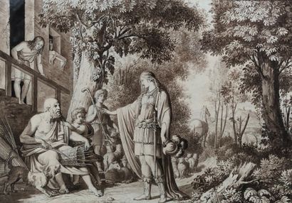 null Italian school of the early 19th century

Mythological scene 

Sepia ink wash...