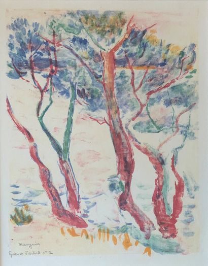null Lot including :

- After Henri MANGUIN (1874-1949)

The red trees

Print signed...