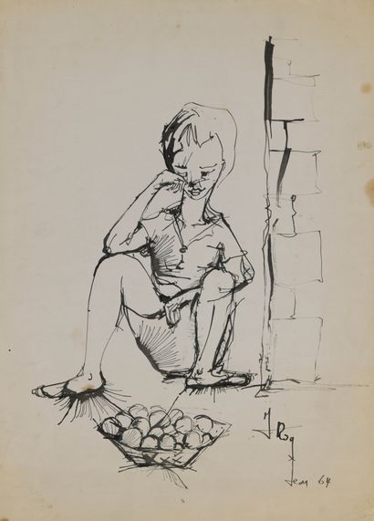 null LOT including :

- Jean ROQ (20th century)

Seated child. Ink signed. Handwritten...