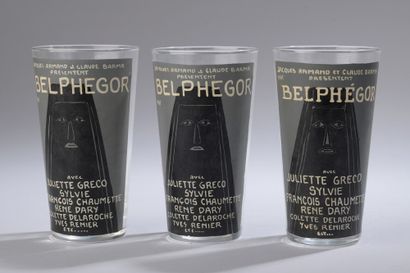 null SET OF THREE MUSIC-HALL GLASSES reproducing a poster of Belphégor with Juliette...