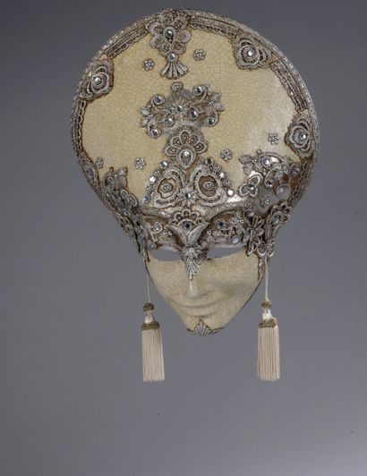 null VENICE MASK from Marego's workshop in paper maché with embroidery, strass and...