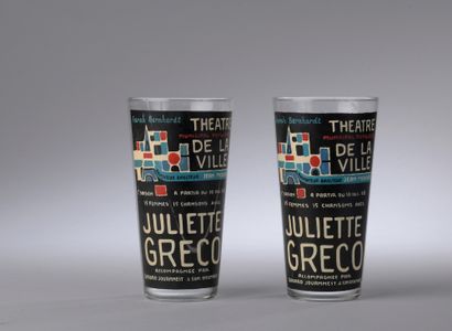 null TWO MUSIC-HALL GLASSES reproducing a poster of Juliette Gréco's recital at the...
