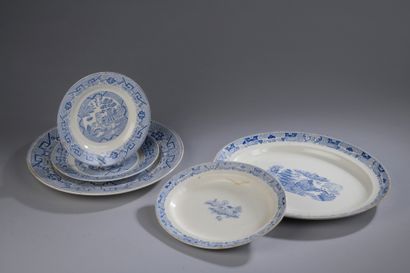 null THREE Norsk Egersund Flint serving dishes. 

Two plates with blue monochrome...