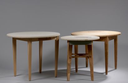 null RECEPTION TABLE in natural wood, custom made to Juliette Gréco's request. In...