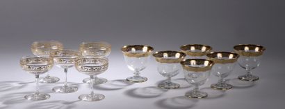null A SET OF FIVE crystal CHAMPAGNE Goblets with fleur-de-lis and gilt friezes.

H....